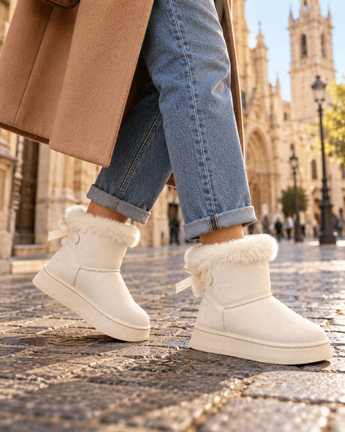 Botas de nieve con lazo y forro de pelo