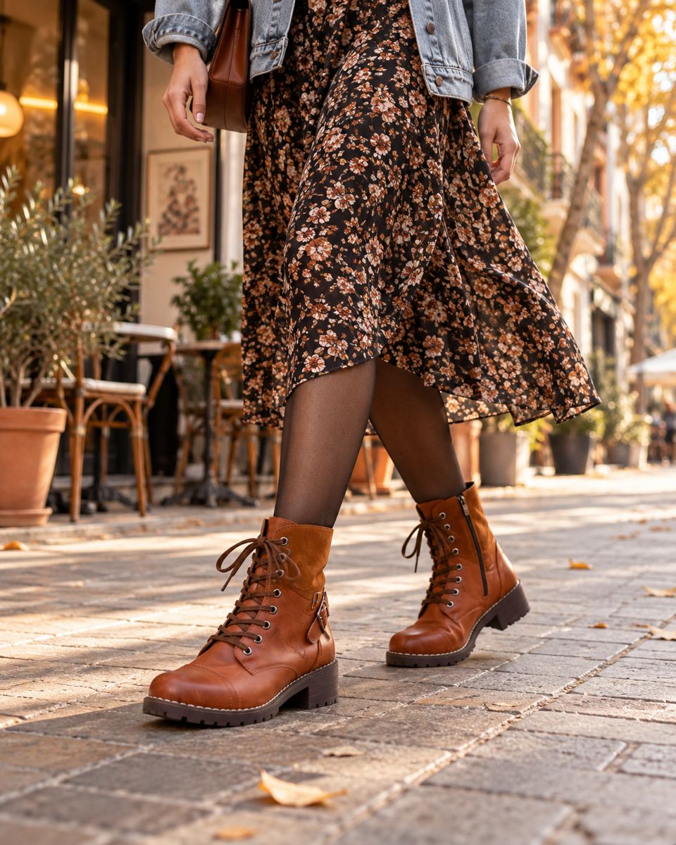 Botas camperas color cuero con hebilla