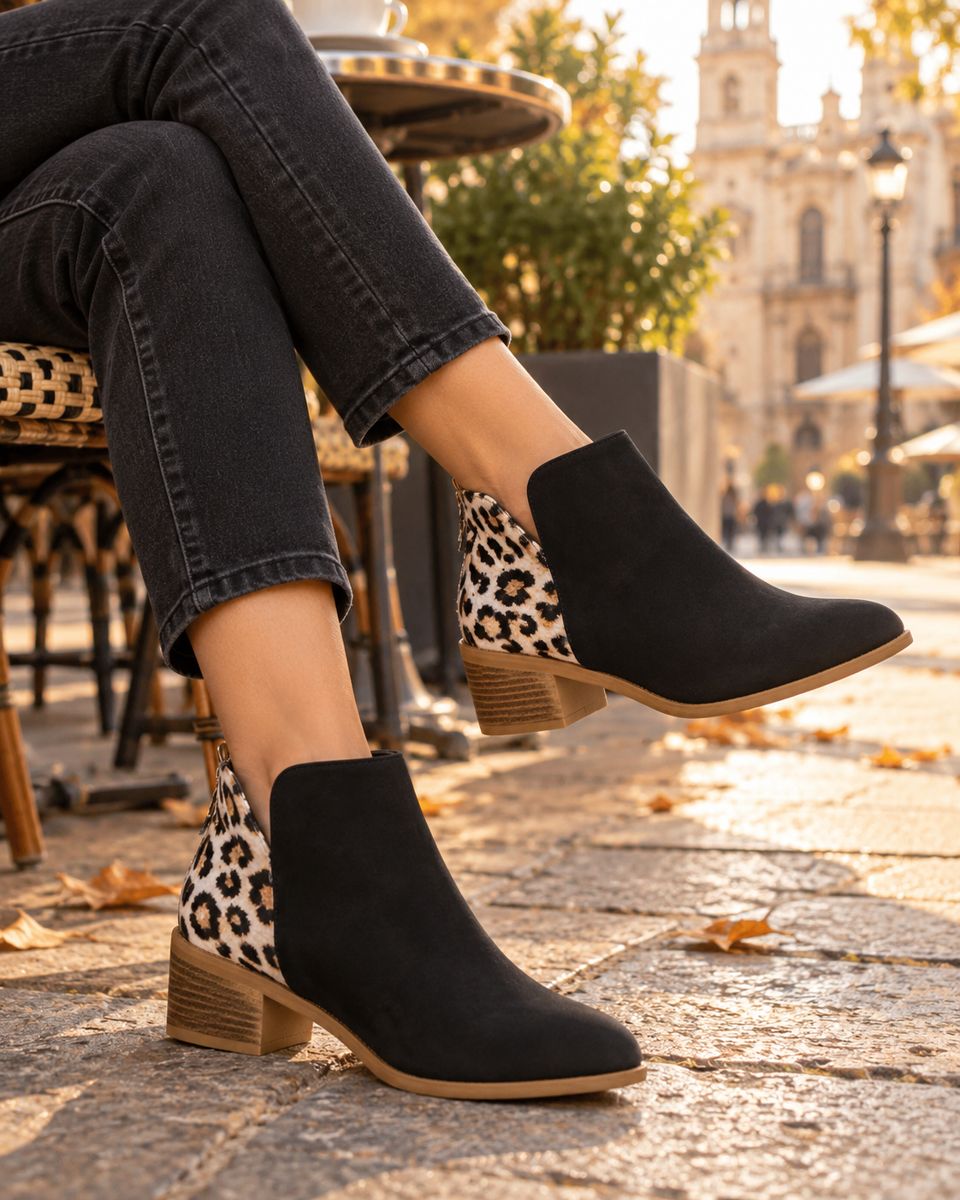 Botines negros con detalle de leopardo