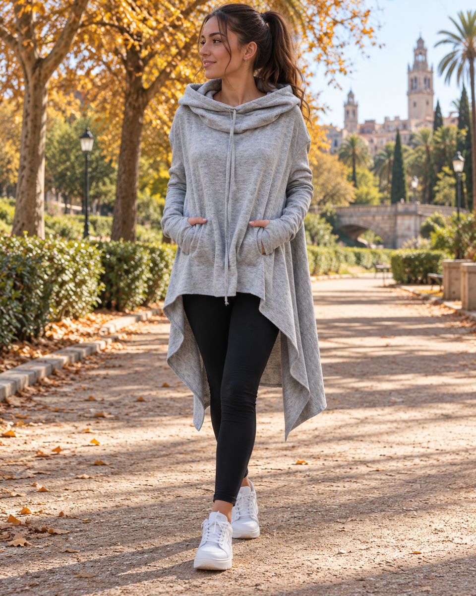 Sudadera oversize gris con capucha amplia